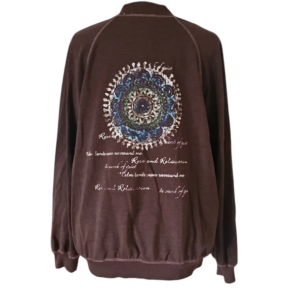 Alfred Dunner Brown Long Sleeve Full Zip Relax Back Graphics Women's Size 14 - Picture 1 of 9